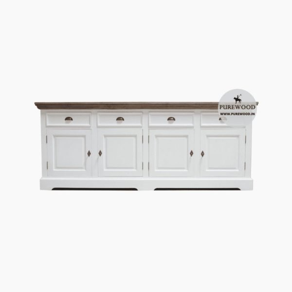 White Teak Wood Sideboard Front View