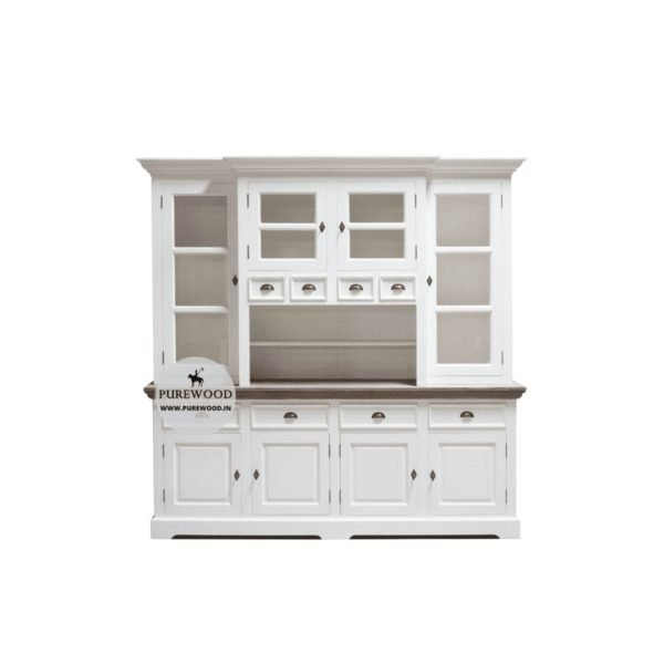 Vitrine WhiteTeak Wood Cabinet Front View