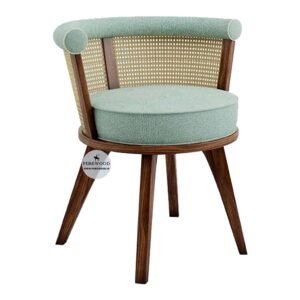 Round Upholstered Cane Chair