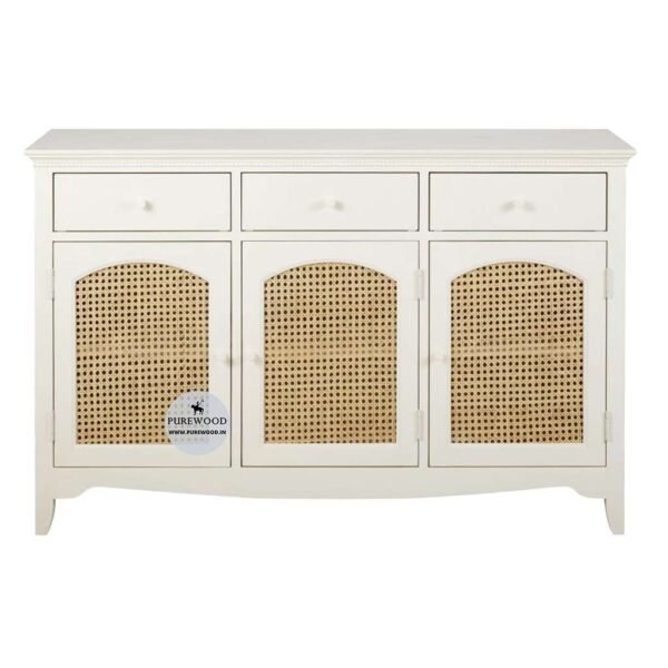 White Cane Front Cabinet with Drawers