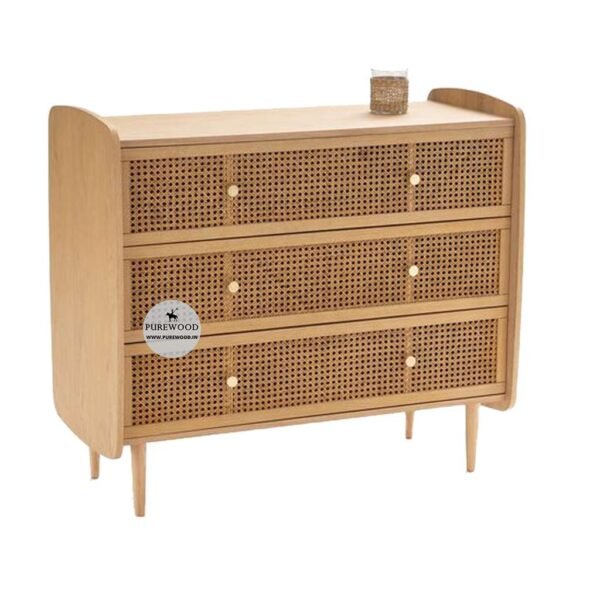 Wood and Rattan Chest of Drawer